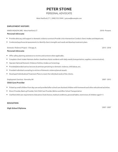 Personal Advocate Resume