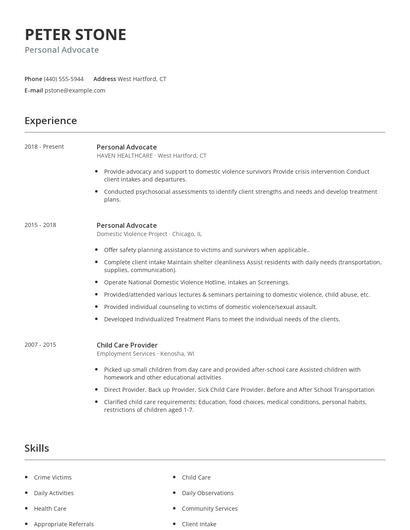 Personal Advocate Resume