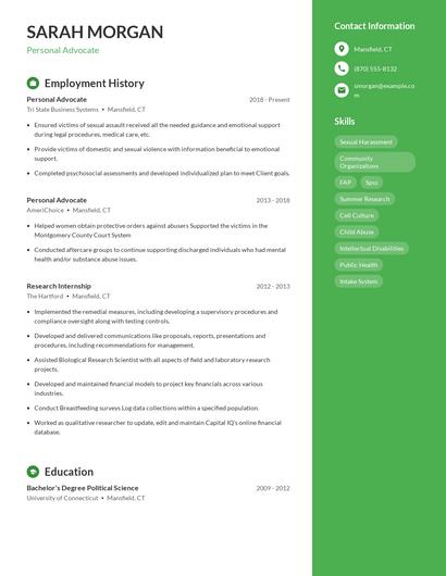 Personal Advocate Resume