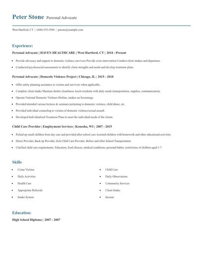 Personal Advocate Resume