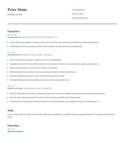 Personal Advocate Resume