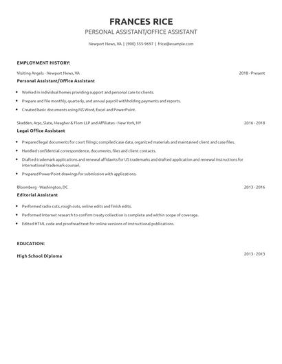Personal Assistant/Office Assistant Resume