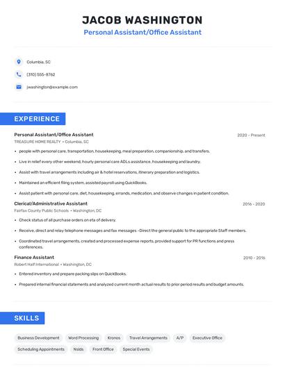 Personal Assistant/Office Assistant Resume