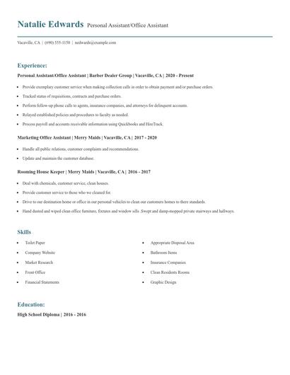Personal Assistant/Office Assistant Resume