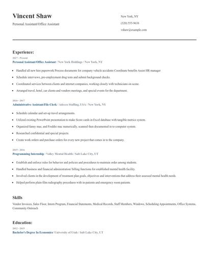 Personal Assistant/Office Assistant Resume