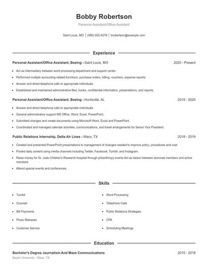 Personal Assistant/Office Assistant Resume