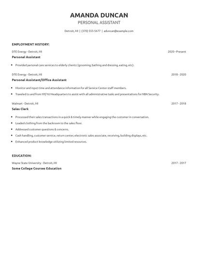Personal Assistant Resume