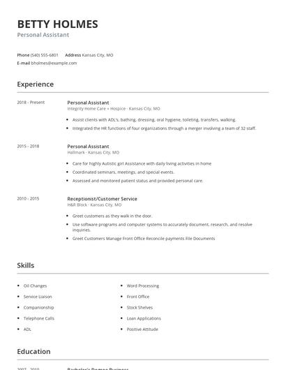 Personal Assistant Resume