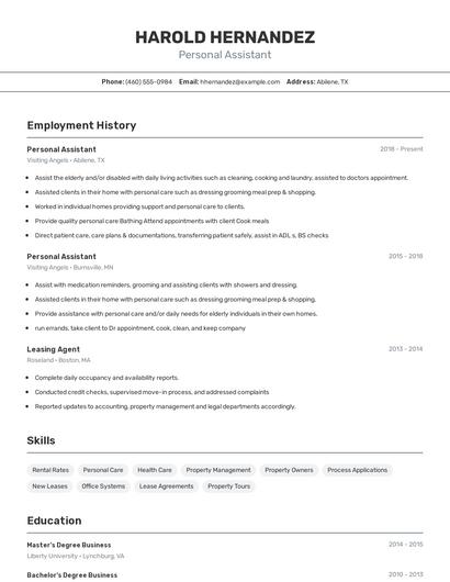Personal Assistant Resume