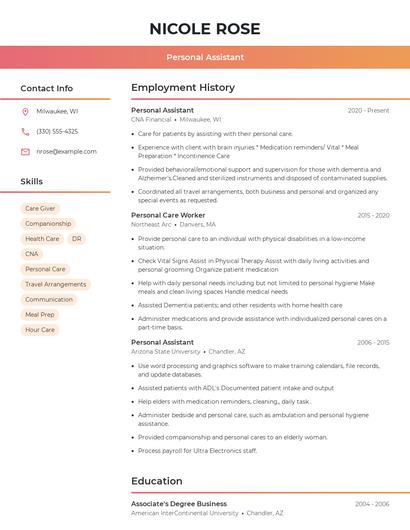 Personal Assistant Resume