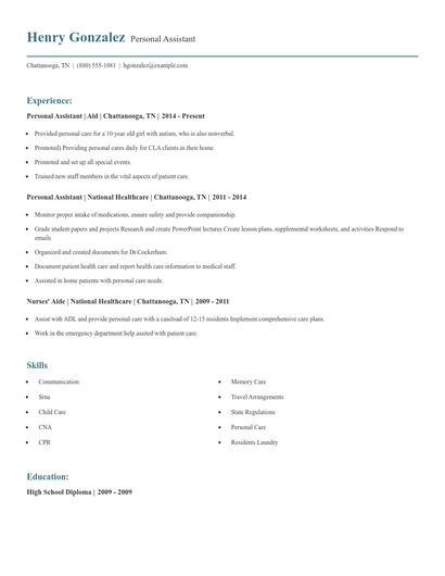 Personal Assistant Resume