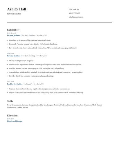 Personal Assistant Resume