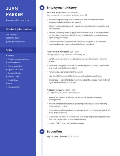 Personal Attendant Resume