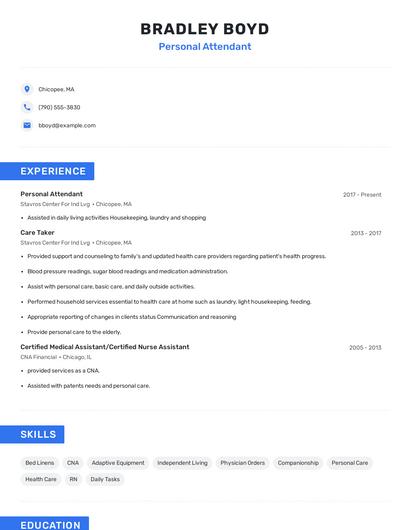 Personal Attendant Resume
