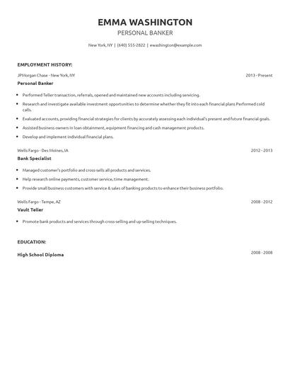 Personal Banker Resume