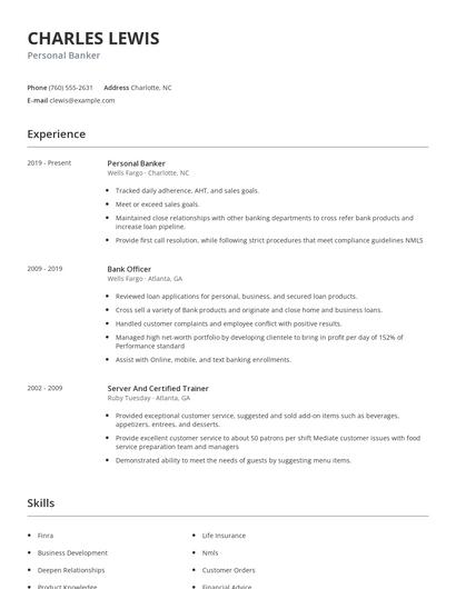 Personal Banker Resume