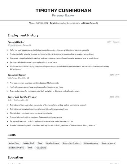 Personal Banker Resume