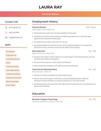 Personal Banker Resume