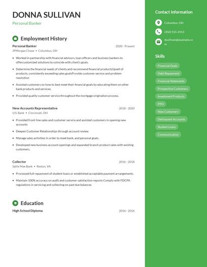 Personal Banker Resume