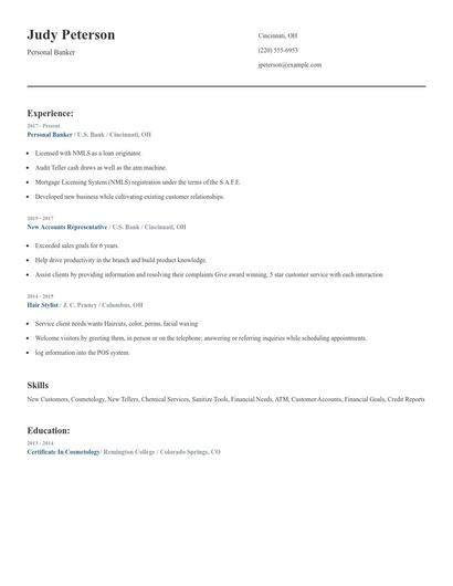 Personal Banker Resume
