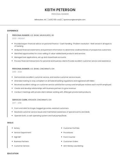 Personal Banker Resume