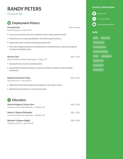 Personal Chef Resume