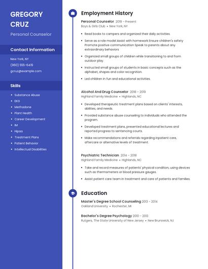 Personal Counselor Resume