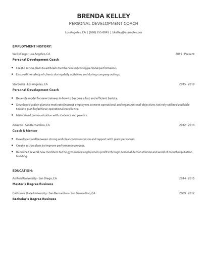 Personal Development Coach Resume