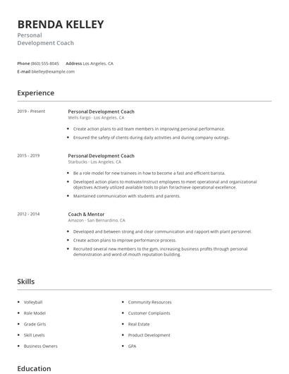 Personal Development Coach Resume