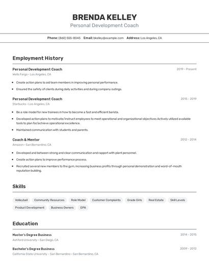 Personal Development Coach Resume