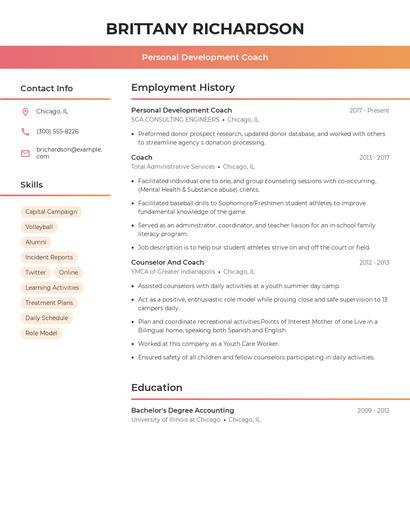 Personal Development Coach Resume