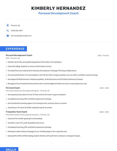 Personal Development Coach Resume