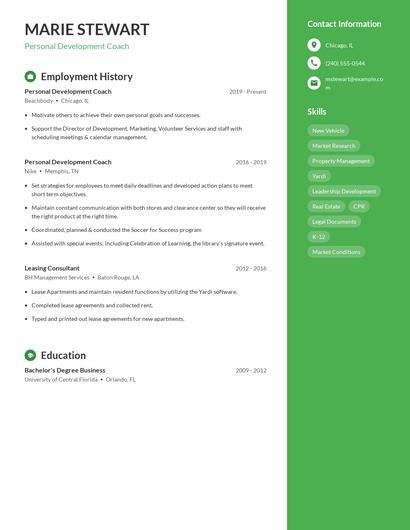 Personal Development Coach Resume