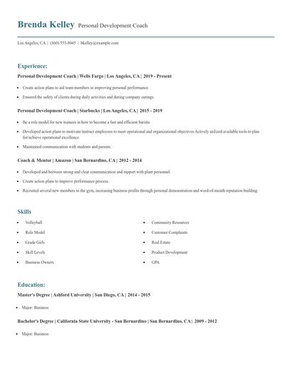 Personal Development Coach Resume