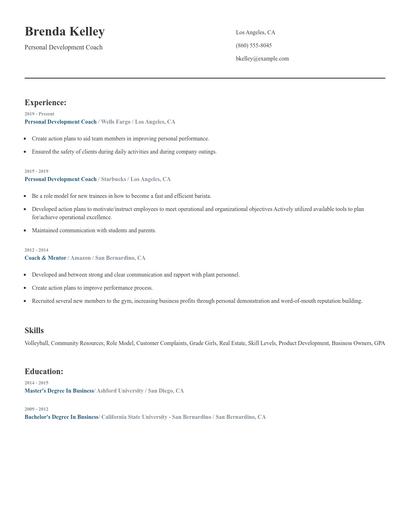 Personal Development Coach Resume