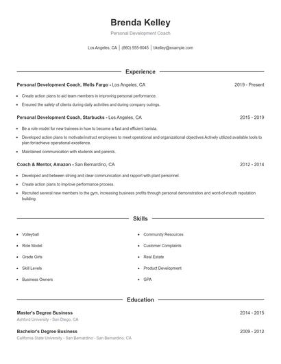 Personal Development Coach Resume