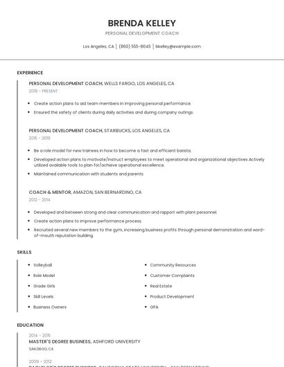 Personal Development Coach Resume