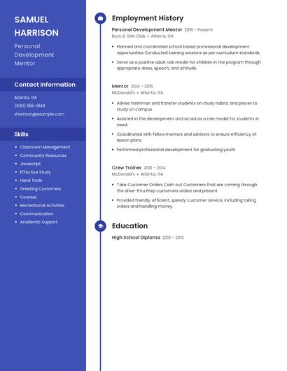 Personal Development Mentor Resume