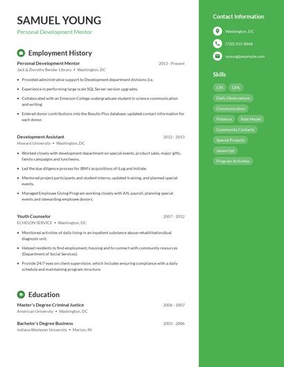 Personal Development Mentor Resume