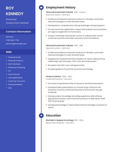 Personal Investment Adviser Resume