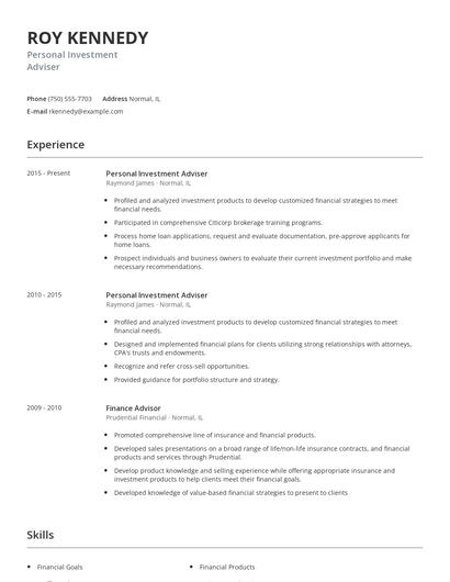 Personal Investment Adviser Resume