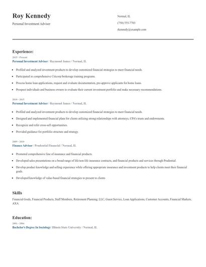 Personal Investment Adviser Resume