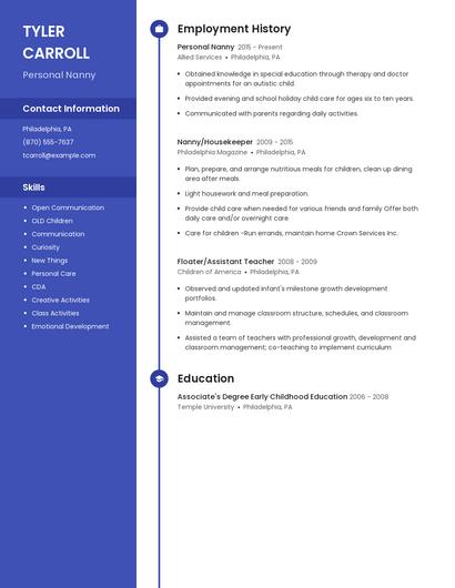 Personal Nanny Resume