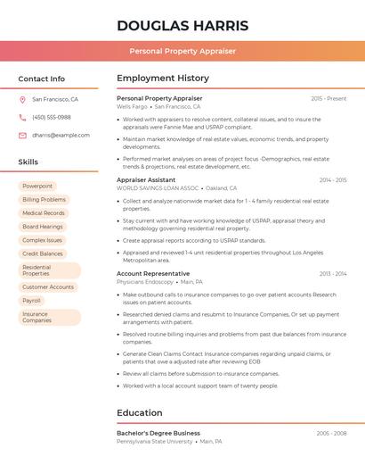 Personal Property Appraiser Resume