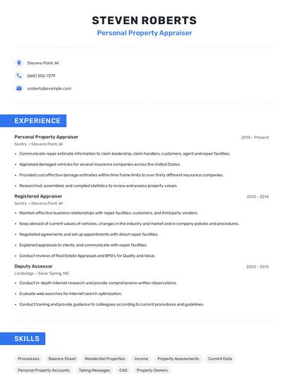 Personal Property Appraiser Resume