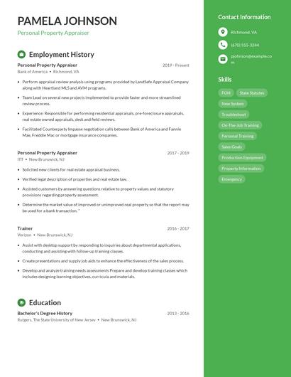 Personal Property Appraiser Resume