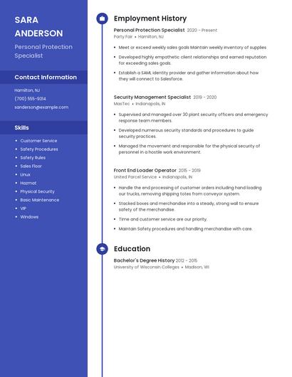 Personal Protection Specialist Resume