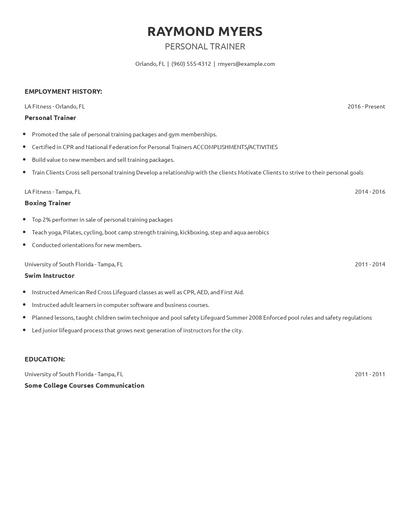 Personal Trainer Resume