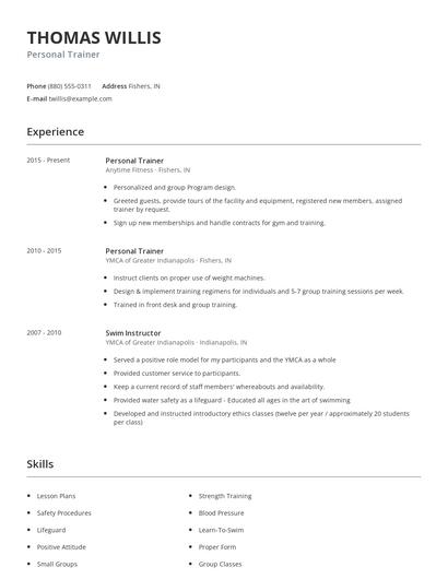 Personal Trainer Resume