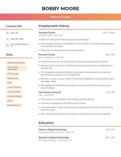 Personal Trainer Resume
